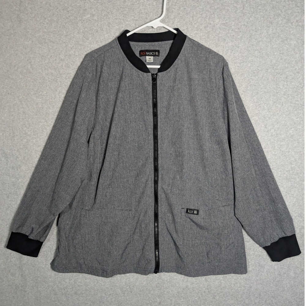 Koi Basics 450 Scrub Jacket Womens 3X Heather‎ Gray Full Zip Clinical Attire